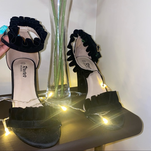 Roccoco Black Faux Suede Frill Strap Heels size 40 - Picture 4 of 7